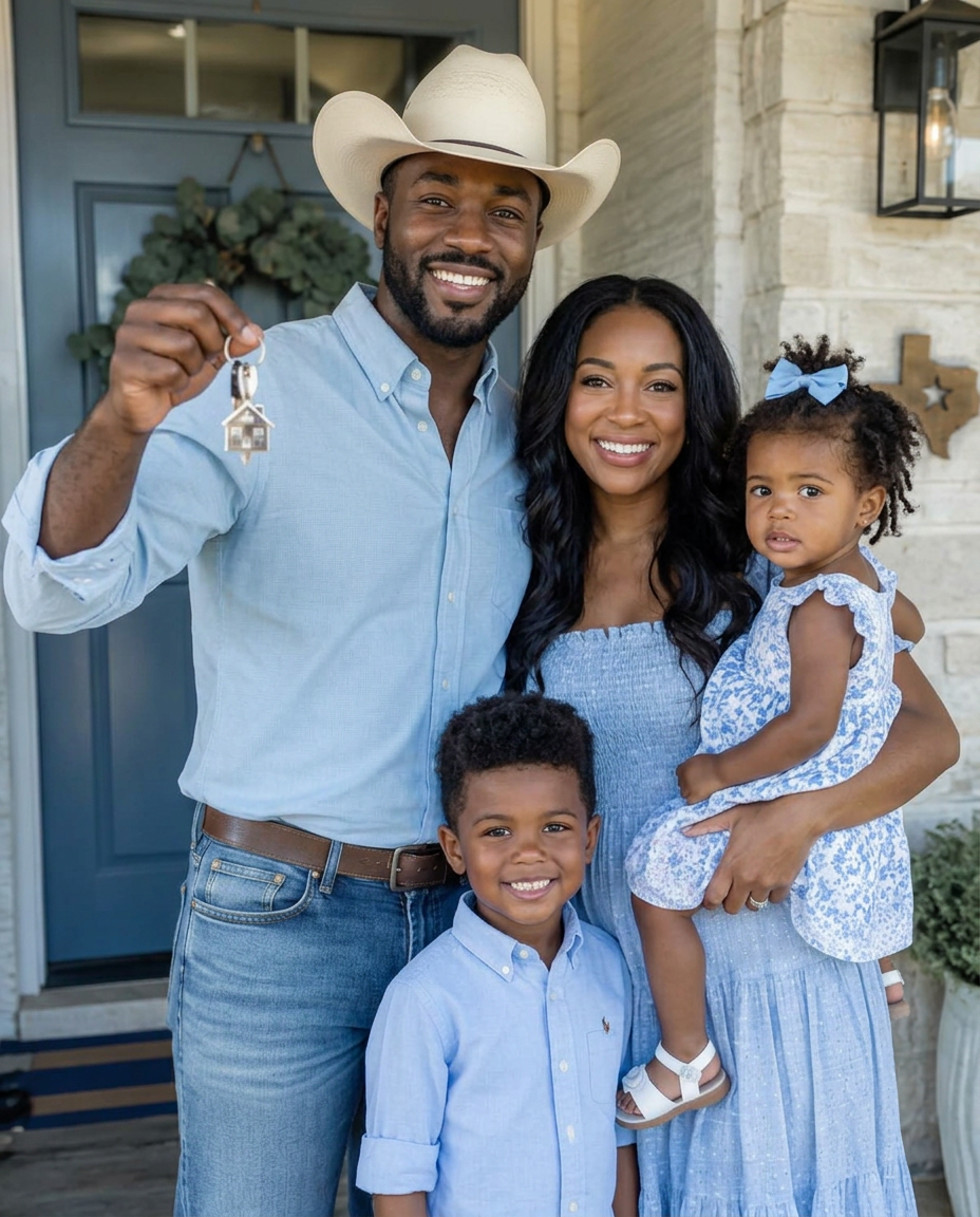 Family holding the keys to their new home