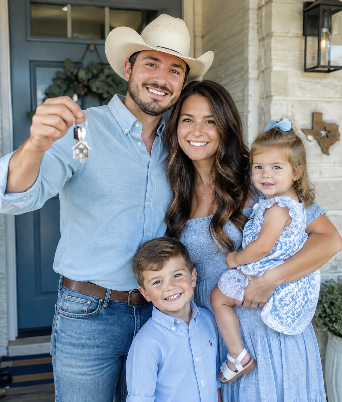 Family holding the keys to their new home